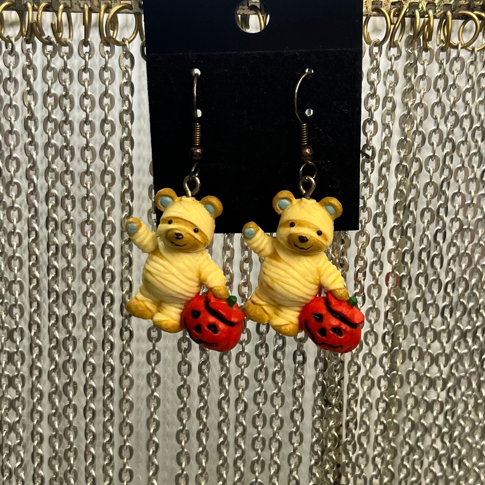 Halloween Mummy Bear Dangle Earrings Pumpkin Jack-O-Lantern‎ Spooky Jewelry